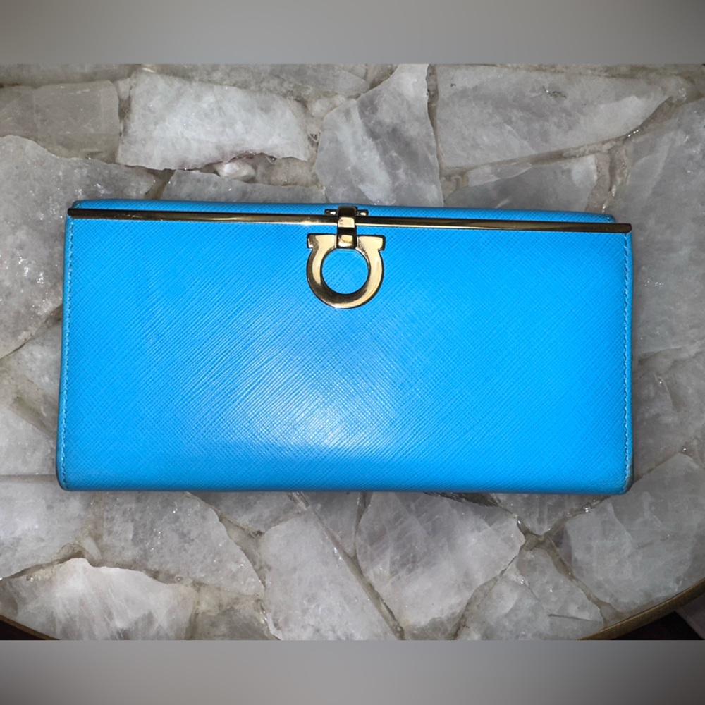 Salvatore Ferragamo Gancini Continental Wallet | Bright Blue Saffiano Leather